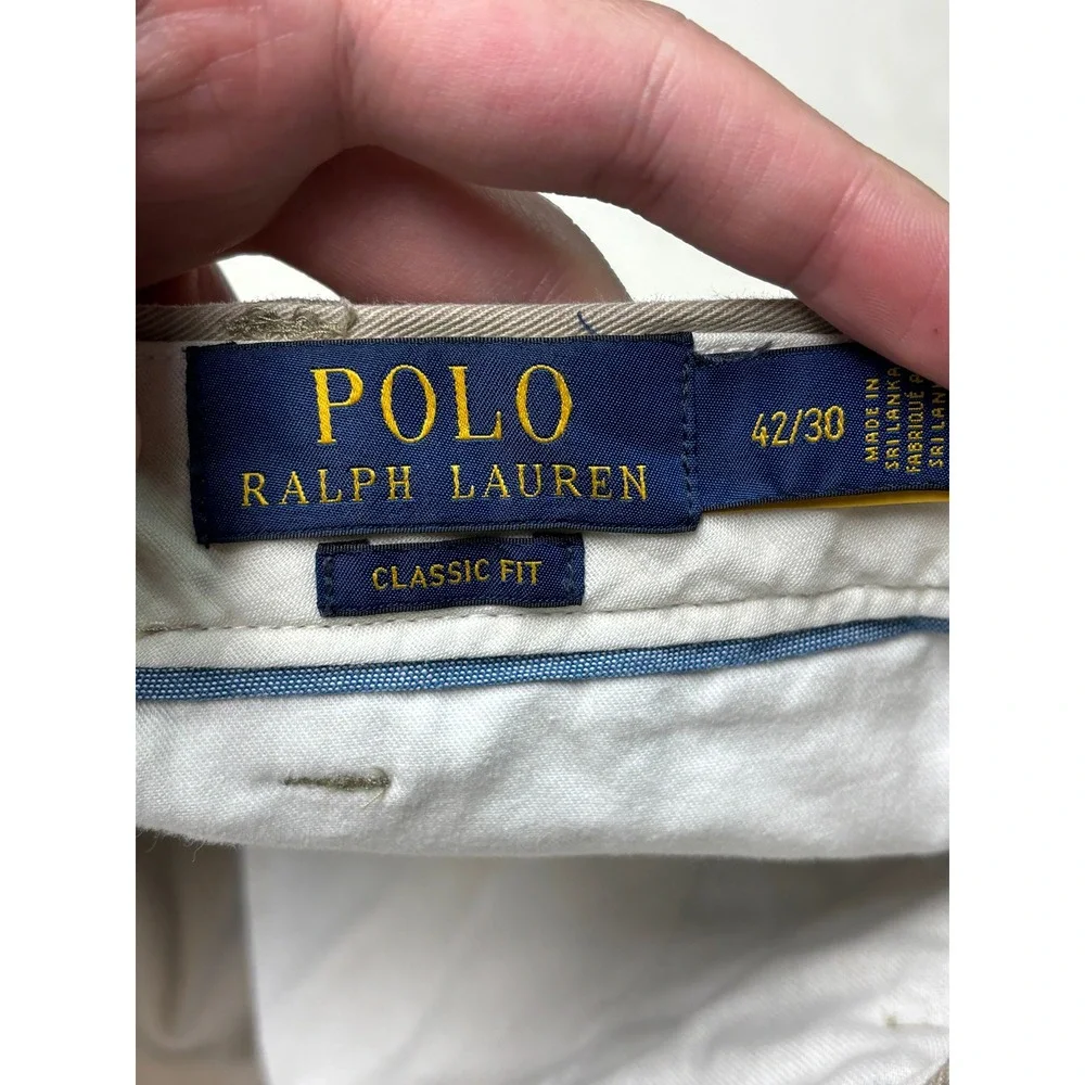 Lot of 2 Polo Ralph Lauren Classic Fit Mens Chinos Tan Khaki Cotton Pants‎ 42X27